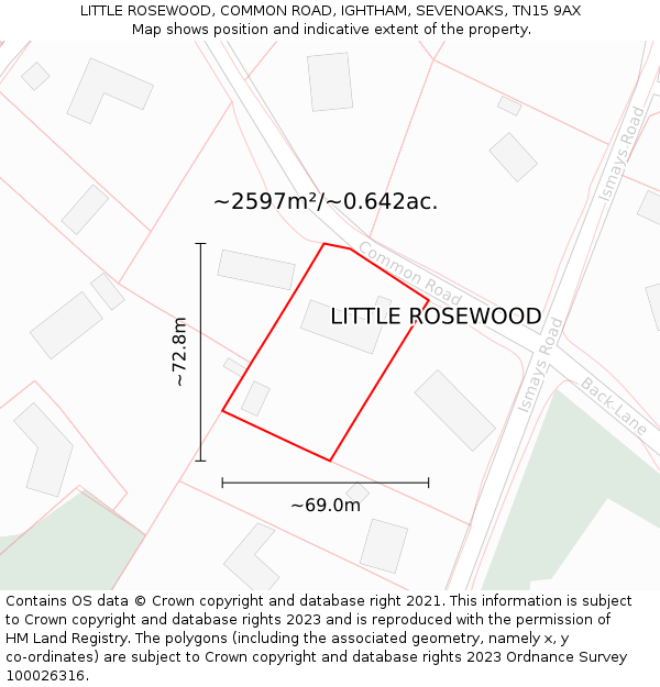 LITTLE ROSEWOOD, COMMON ROAD, IGHTHAM, SEVENOAKS, TN15 9AX: Plot and title map