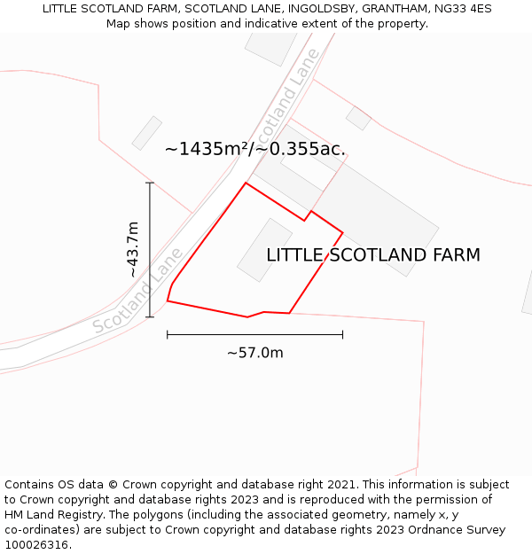 LITTLE SCOTLAND FARM, SCOTLAND LANE, INGOLDSBY, GRANTHAM, NG33 4ES: Plot and title map