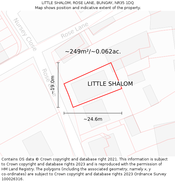 LITTLE SHALOM, ROSE LANE, BUNGAY, NR35 1DQ: Plot and title map