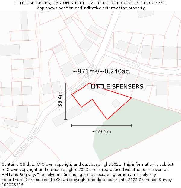 LITTLE SPENSERS, GASTON STREET, EAST BERGHOLT, COLCHESTER, CO7 6SF: Plot and title map