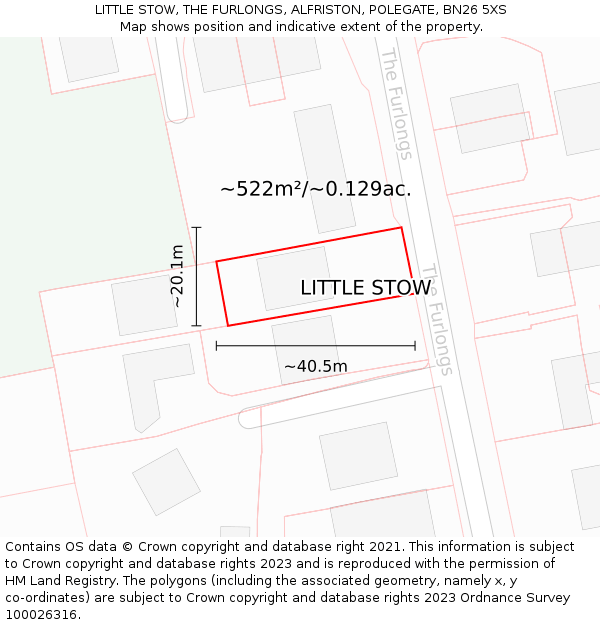 LITTLE STOW, THE FURLONGS, ALFRISTON, POLEGATE, BN26 5XS: Plot and title map