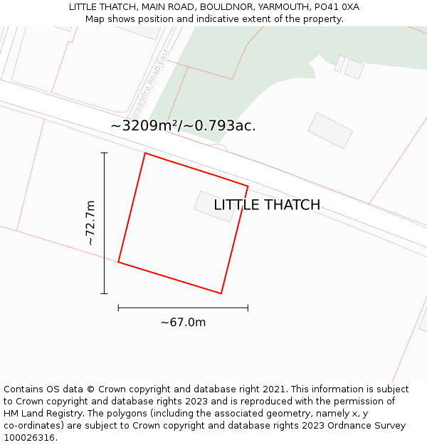 LITTLE THATCH, MAIN ROAD, BOULDNOR, YARMOUTH, PO41 0XA: Plot and title map