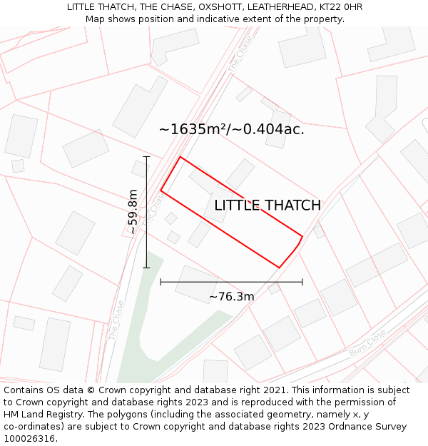 LITTLE THATCH, THE CHASE, OXSHOTT, LEATHERHEAD, KT22 0HR: Plot and title map