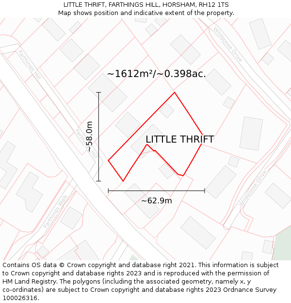 LITTLE THRIFT, FARTHINGS HILL, HORSHAM, RH12 1TS: Plot and title map