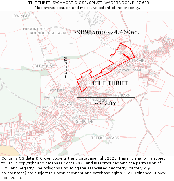 LITTLE THRIFT, SYCAMORE CLOSE, SPLATT, WADEBRIDGE, PL27 6PR: Plot and title map