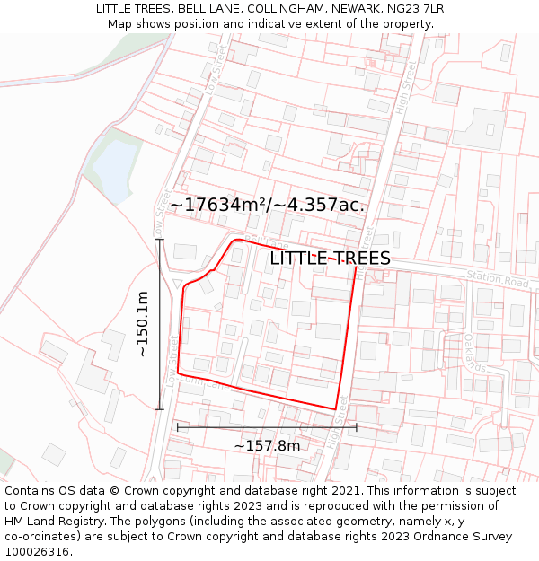 LITTLE TREES, BELL LANE, COLLINGHAM, NEWARK, NG23 7LR: Plot and title map