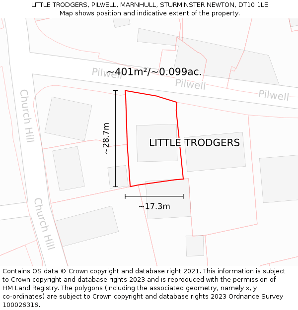 LITTLE TRODGERS, PILWELL, MARNHULL, STURMINSTER NEWTON, DT10 1LE: Plot and title map