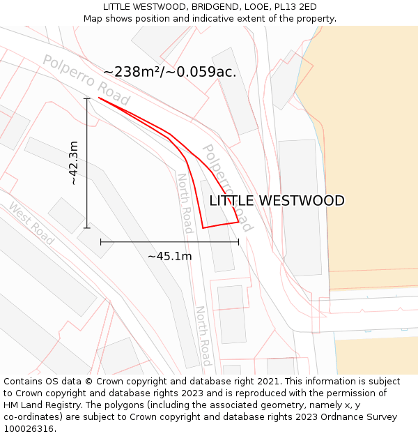 LITTLE WESTWOOD, BRIDGEND, LOOE, PL13 2ED: Plot and title map
