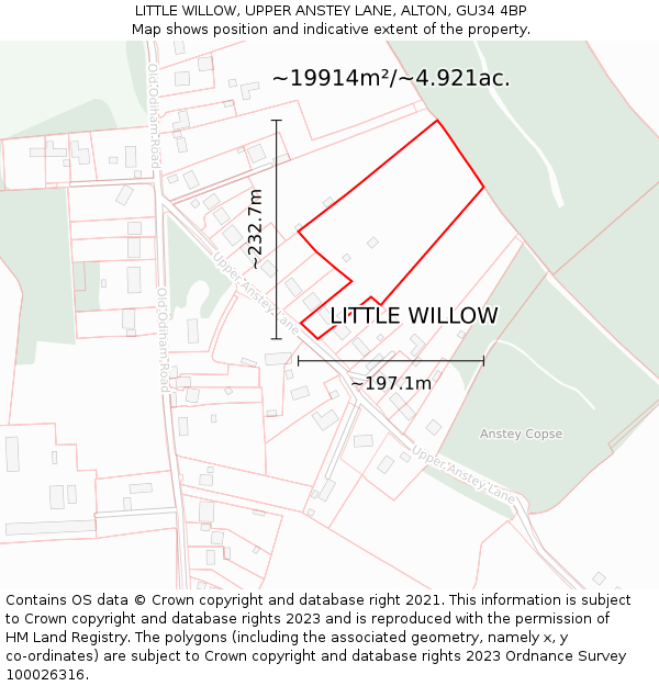 LITTLE WILLOW, UPPER ANSTEY LANE, ALTON, GU34 4BP: Plot and title map