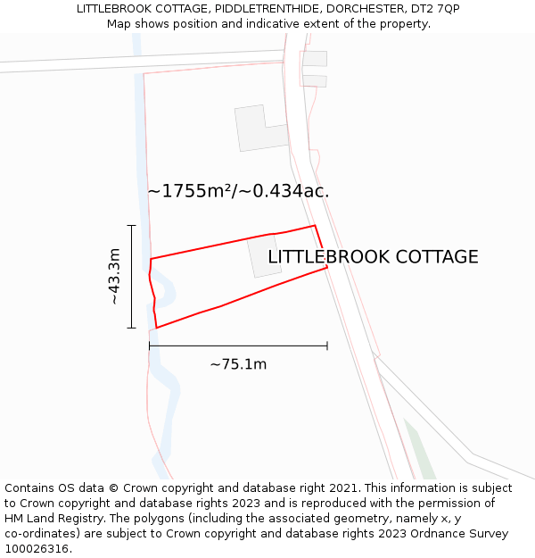 LITTLEBROOK COTTAGE, PIDDLETRENTHIDE, DORCHESTER, DT2 7QP: Plot and title map