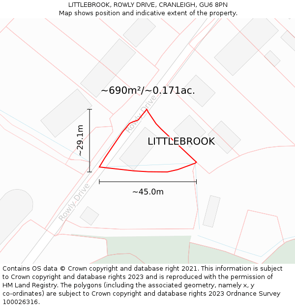 LITTLEBROOK, ROWLY DRIVE, CRANLEIGH, GU6 8PN: Plot and title map