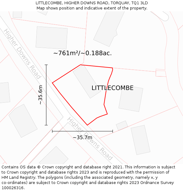 LITTLECOMBE, HIGHER DOWNS ROAD, TORQUAY, TQ1 3LD: Plot and title map