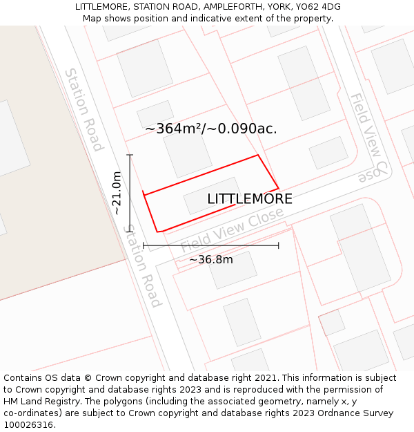 LITTLEMORE, STATION ROAD, AMPLEFORTH, YORK, YO62 4DG: Plot and title map