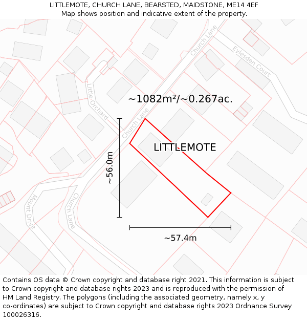 LITTLEMOTE, CHURCH LANE, BEARSTED, MAIDSTONE, ME14 4EF: Plot and title map