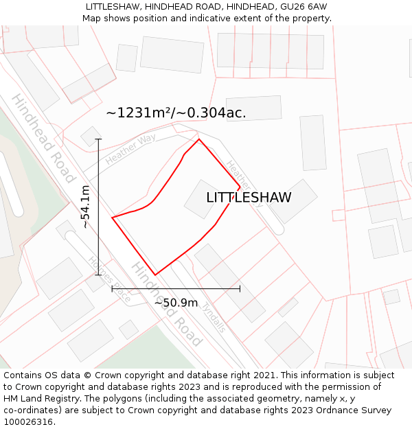 LITTLESHAW, HINDHEAD ROAD, HINDHEAD, GU26 6AW: Plot and title map