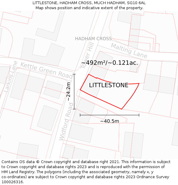 LITTLESTONE, HADHAM CROSS, MUCH HADHAM, SG10 6AL: Plot and title map