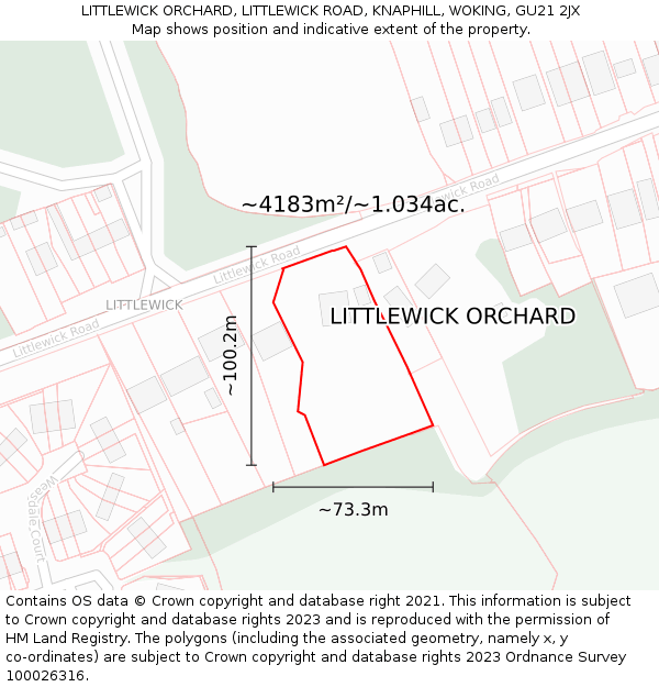 LITTLEWICK ORCHARD, LITTLEWICK ROAD, KNAPHILL, WOKING, GU21 2JX: Plot and title map