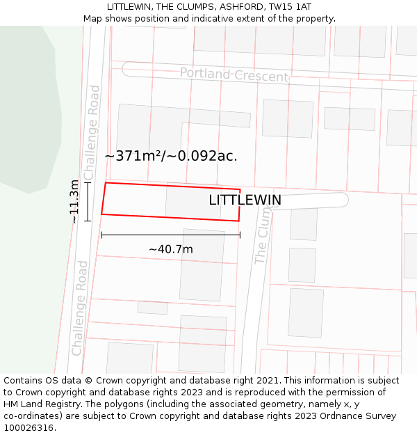 LITTLEWIN, THE CLUMPS, ASHFORD, TW15 1AT: Plot and title map