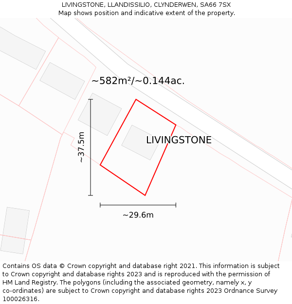 LIVINGSTONE, LLANDISSILIO, CLYNDERWEN, SA66 7SX: Plot and title map