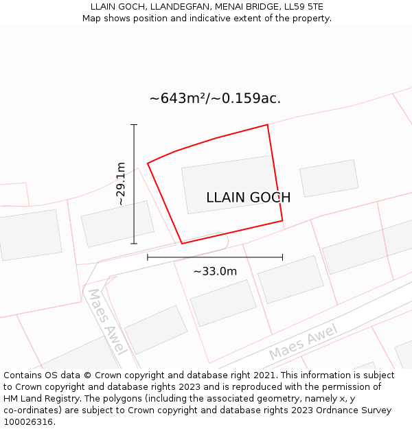 LLAIN GOCH, LLANDEGFAN, MENAI BRIDGE, LL59 5TE: Plot and title map
