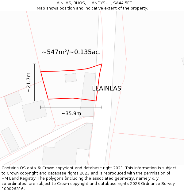 LLAINLAS, RHOS, LLANDYSUL, SA44 5EE: Plot and title map