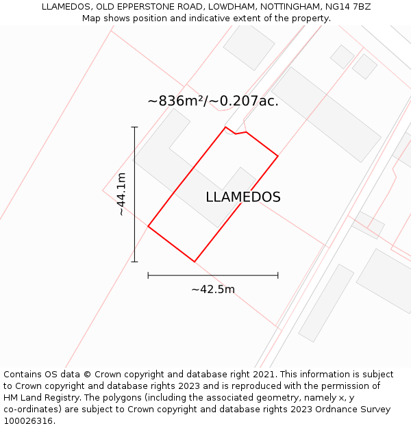 LLAMEDOS, OLD EPPERSTONE ROAD, LOWDHAM, NOTTINGHAM, NG14 7BZ: Plot and title map