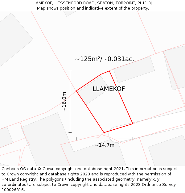 LLAMEKOF, HESSENFORD ROAD, SEATON, TORPOINT, PL11 3JL: Plot and title map