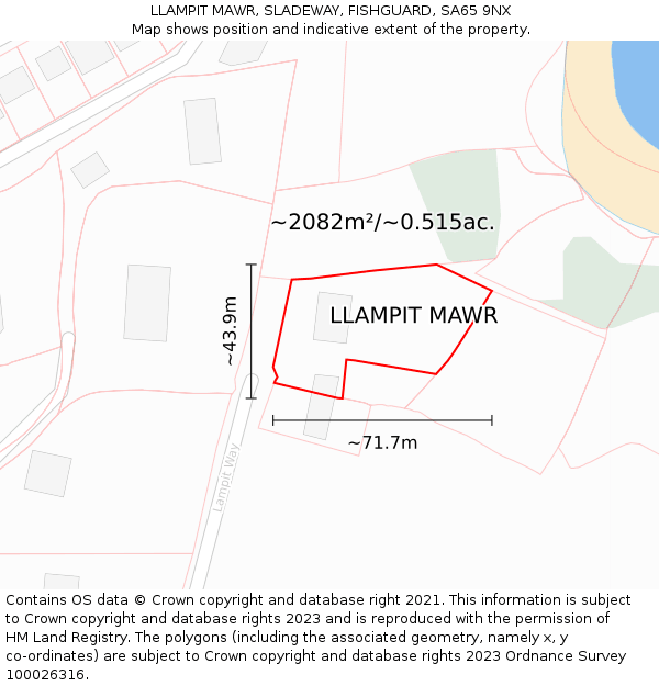 LLAMPIT MAWR, SLADEWAY, FISHGUARD, SA65 9NX: Plot and title map