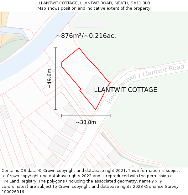 LLANTWIT COTTAGE, LLANTWIT ROAD, NEATH, SA11 3LB: Plot and title map