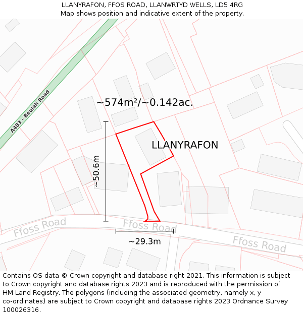 LLANYRAFON, FFOS ROAD, LLANWRTYD WELLS, LD5 4RG: Plot and title map