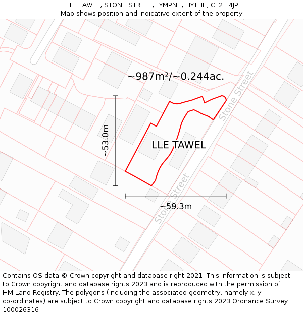 LLE TAWEL, STONE STREET, LYMPNE, HYTHE, CT21 4JP: Plot and title map