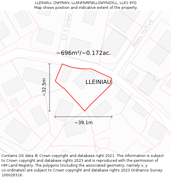 LLEINIAU, DWYRAN, LLANFAIRPWLLGWYNGYLL, LL61 6YG: Plot and title map