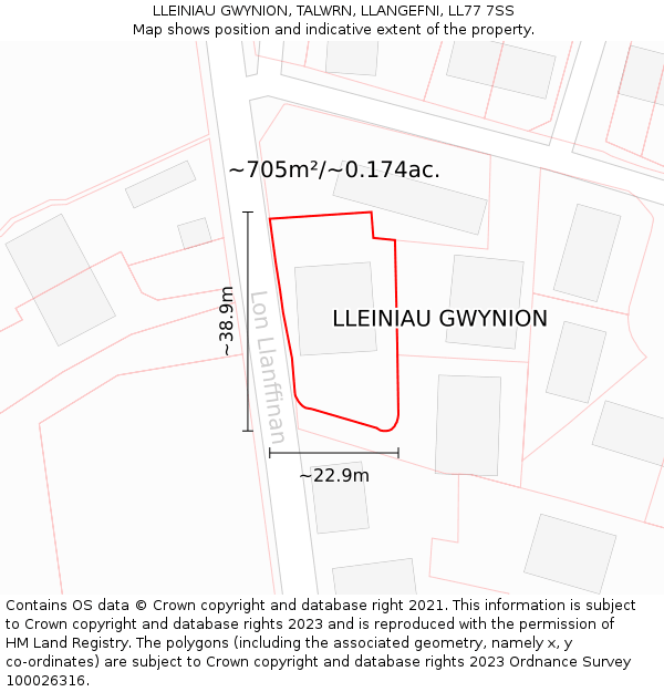 LLEINIAU GWYNION, TALWRN, LLANGEFNI, LL77 7SS: Plot and title map