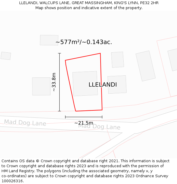 LLELANDI, WALCUPS LANE, GREAT MASSINGHAM, KING'S LYNN, PE32 2HR: Plot and title map