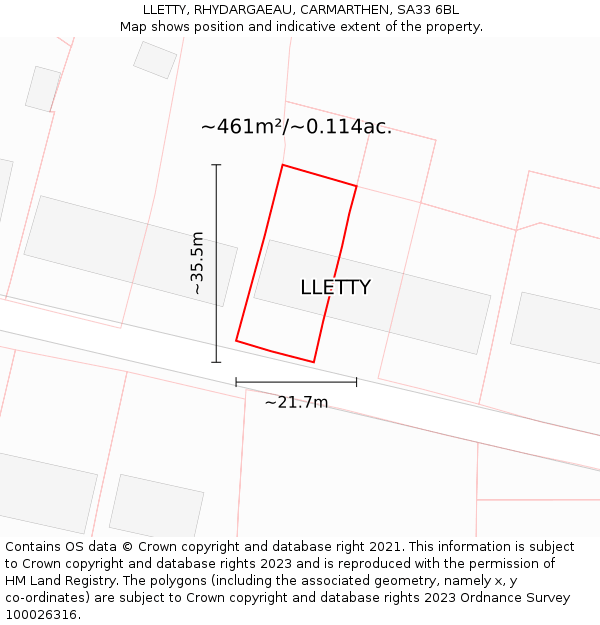 LLETTY, RHYDARGAEAU, CARMARTHEN, SA33 6BL: Plot and title map