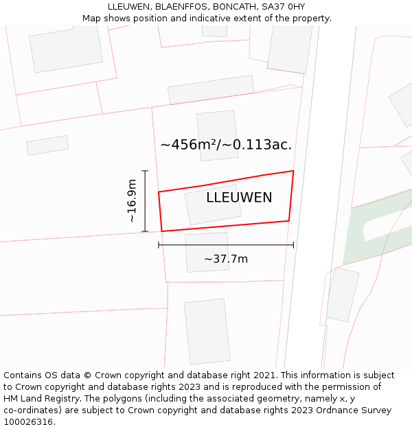 LLEUWEN, BLAENFFOS, BONCATH, SA37 0HY: Plot and title map
