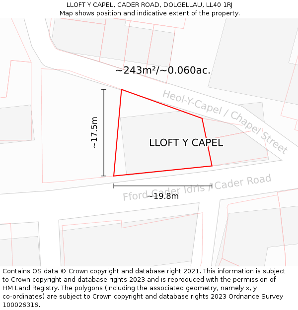 LLOFT Y CAPEL, CADER ROAD, DOLGELLAU, LL40 1RJ: Plot and title map