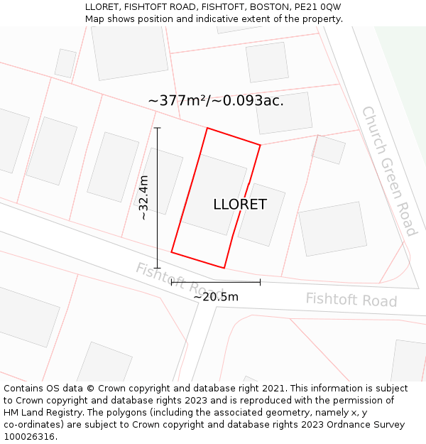 LLORET, FISHTOFT ROAD, FISHTOFT, BOSTON, PE21 0QW: Plot and title map
