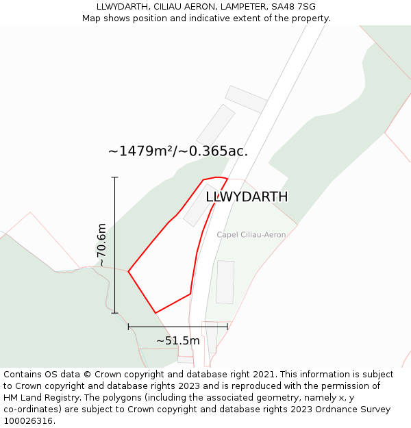 LLWYDARTH, CILIAU AERON, LAMPETER, SA48 7SG: Plot and title map