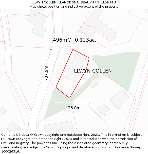 LLWYN COLLEN, LLANDDONA, BEAUMARIS, LL58 8TU: Plot and title map