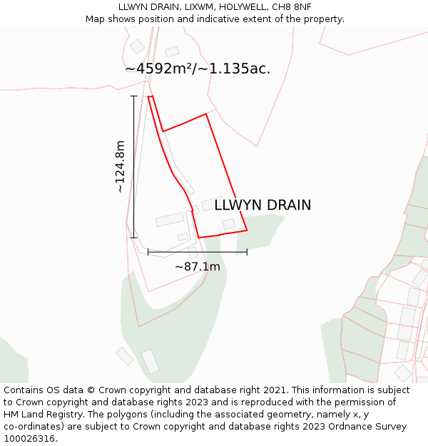 LLWYN DRAIN, LIXWM, HOLYWELL, CH8 8NF: Plot and title map