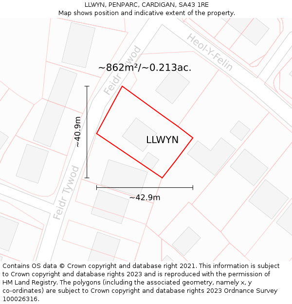 LLWYN, PENPARC, CARDIGAN, SA43 1RE: Plot and title map