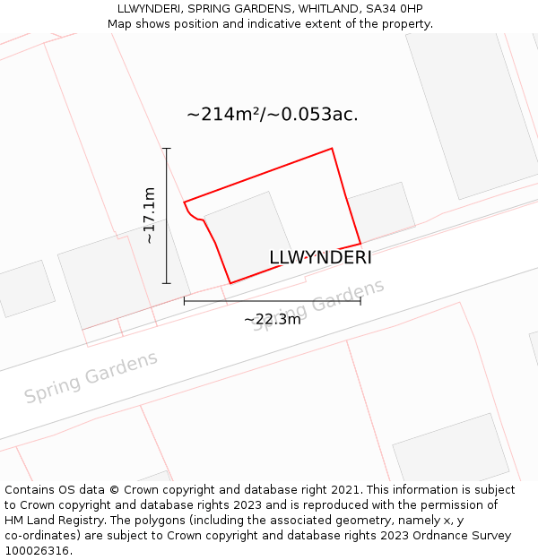 LLWYNDERI, SPRING GARDENS, WHITLAND, SA34 0HP: Plot and title map