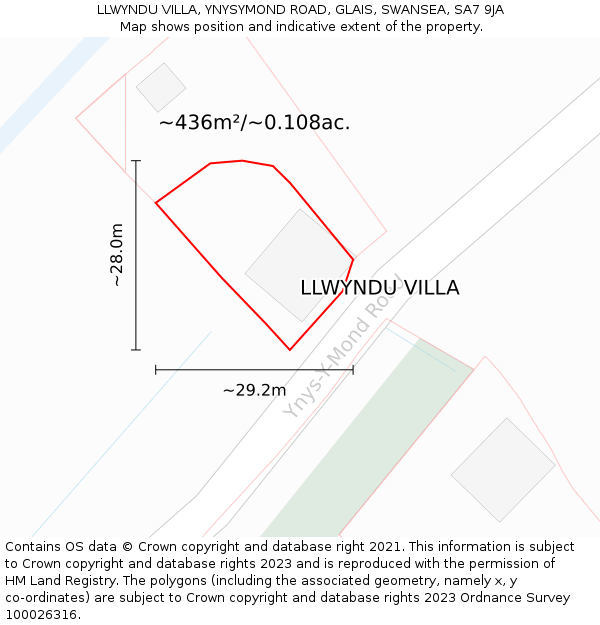 LLWYNDU VILLA, YNYSYMOND ROAD, GLAIS, SWANSEA, SA7 9JA: Plot and title map