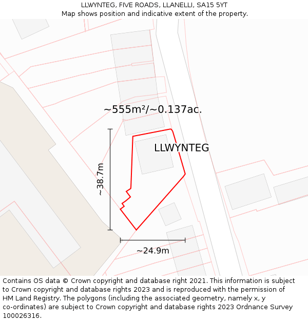 LLWYNTEG, FIVE ROADS, LLANELLI, SA15 5YT: Plot and title map