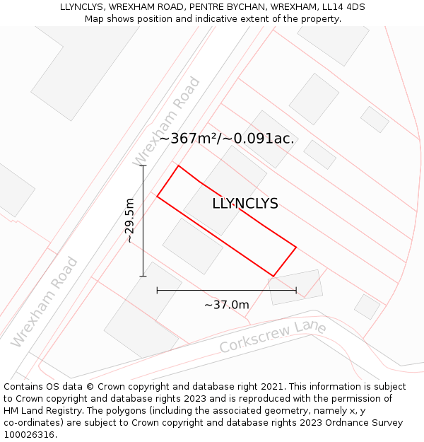 LLYNCLYS, WREXHAM ROAD, PENTRE BYCHAN, WREXHAM, LL14 4DS: Plot and title map