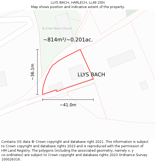 LLYS BACH, HARLECH, LL46 2SN: Plot and title map