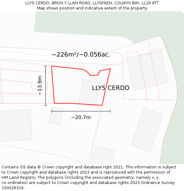 LLYS CERDD, BRON Y LLAN ROAD, LLYSFAEN, COLWYN BAY, LL29 8TT: Plot and title map