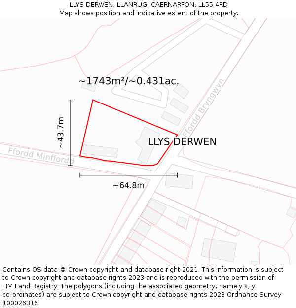 LLYS DERWEN, LLANRUG, CAERNARFON, LL55 4RD: Plot and title map