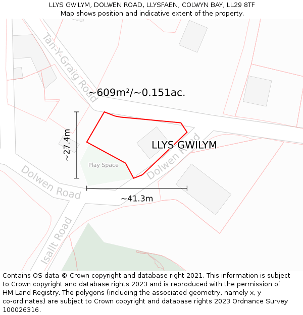 LLYS GWILYM, DOLWEN ROAD, LLYSFAEN, COLWYN BAY, LL29 8TF: Plot and title map